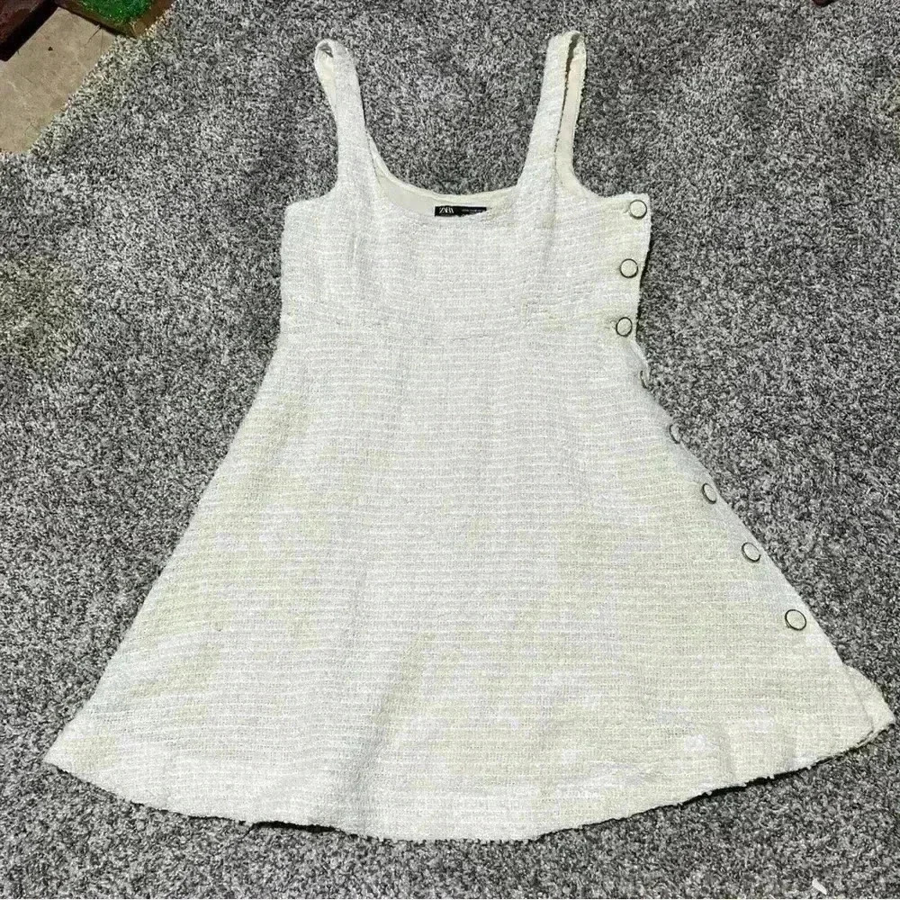 Zara Cream Mini Dress with Button Detail